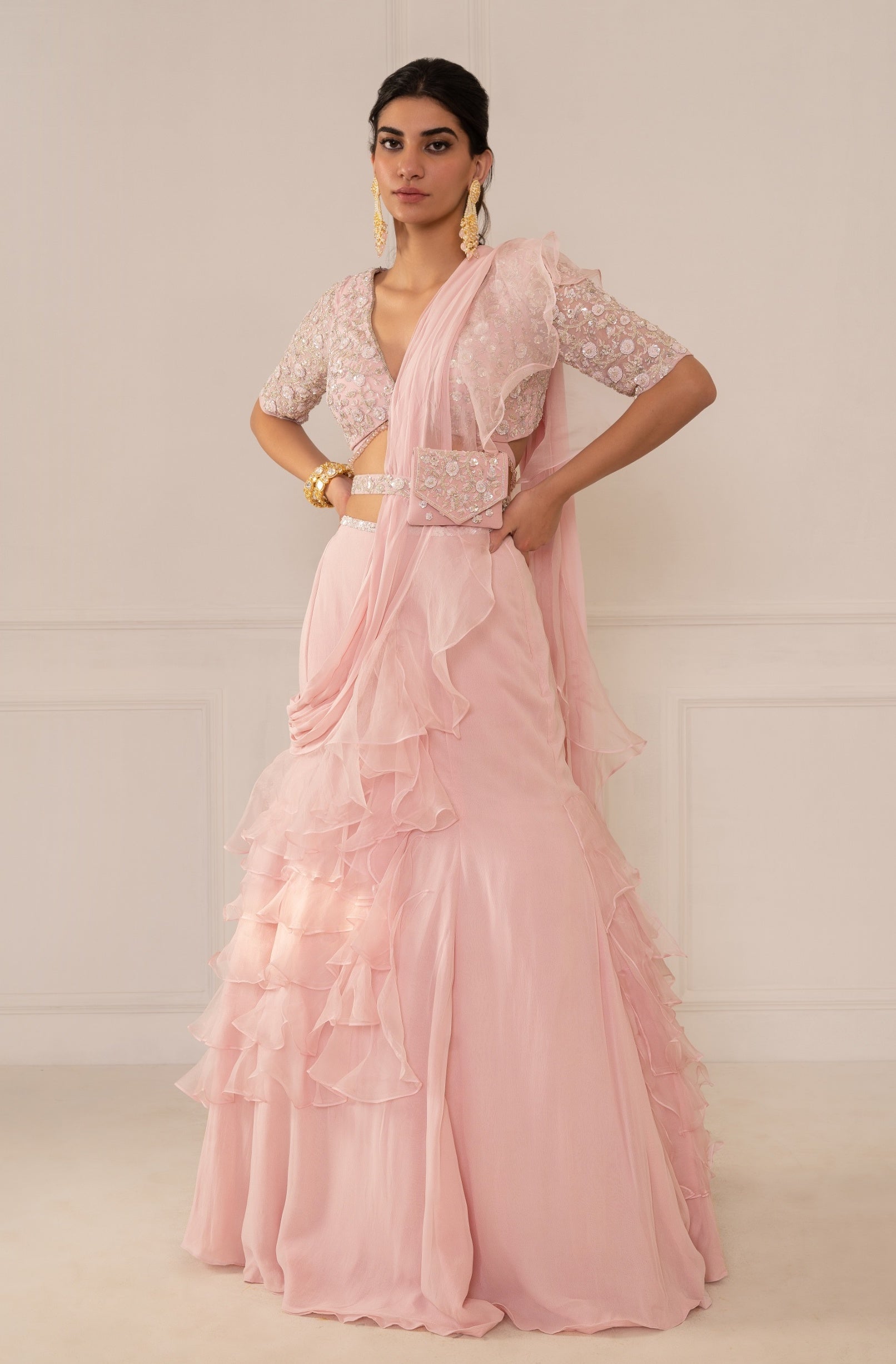 Sheena – pink organza lehenga, bisouNYC
