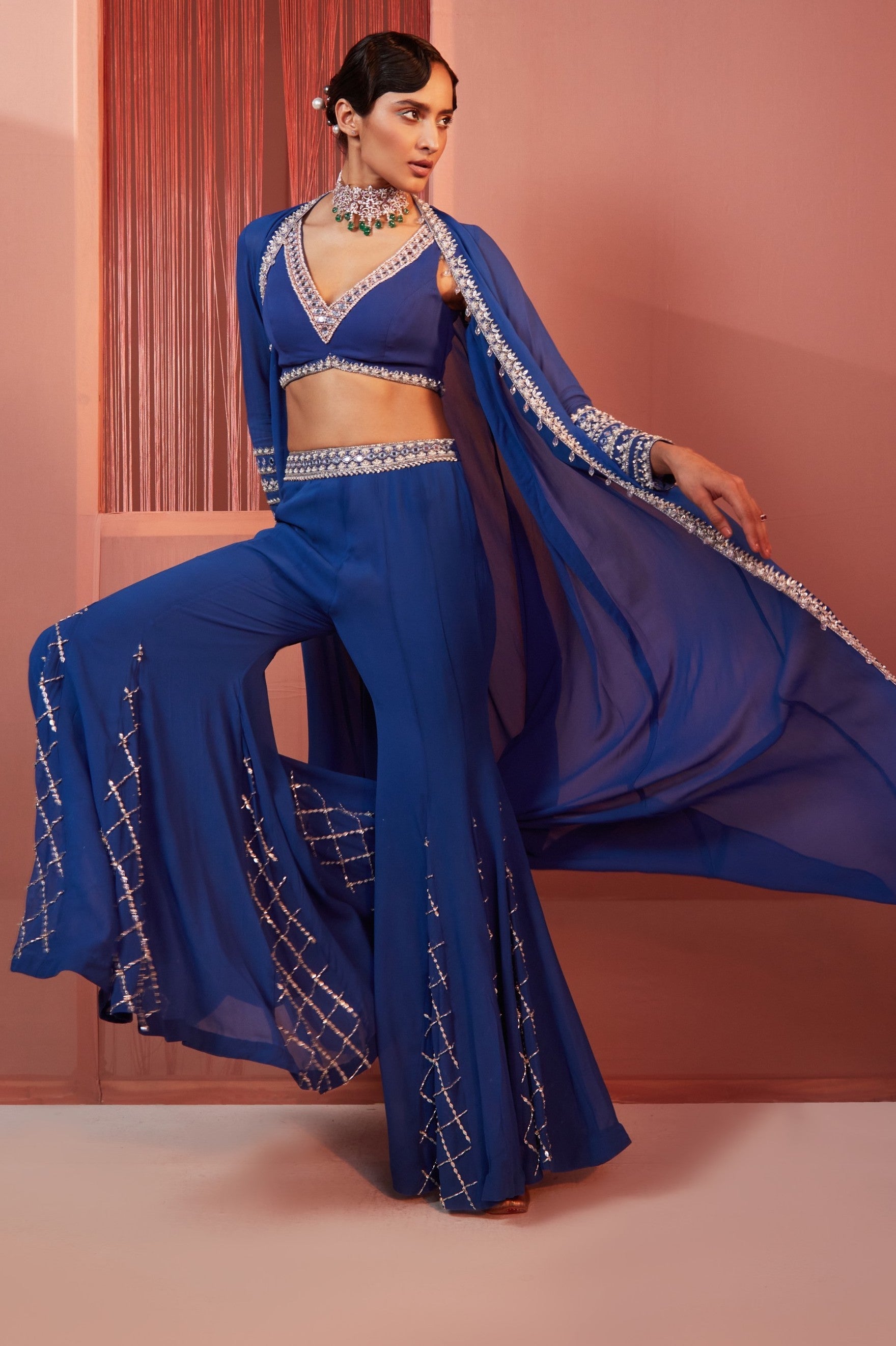 Sheila – blue georgette suit, bisouNYC