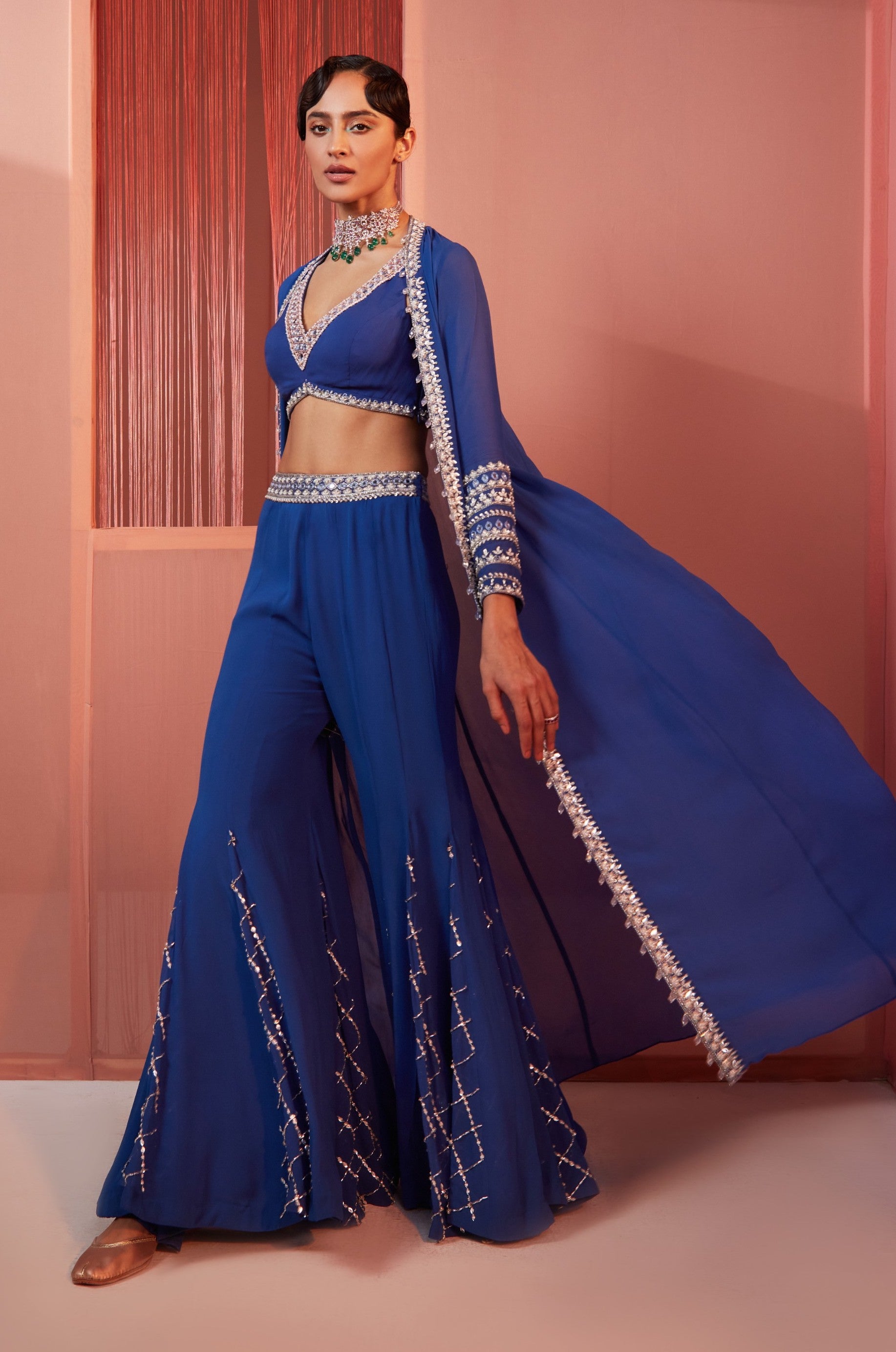 Sheila – blue georgette suit, bisouNYC
