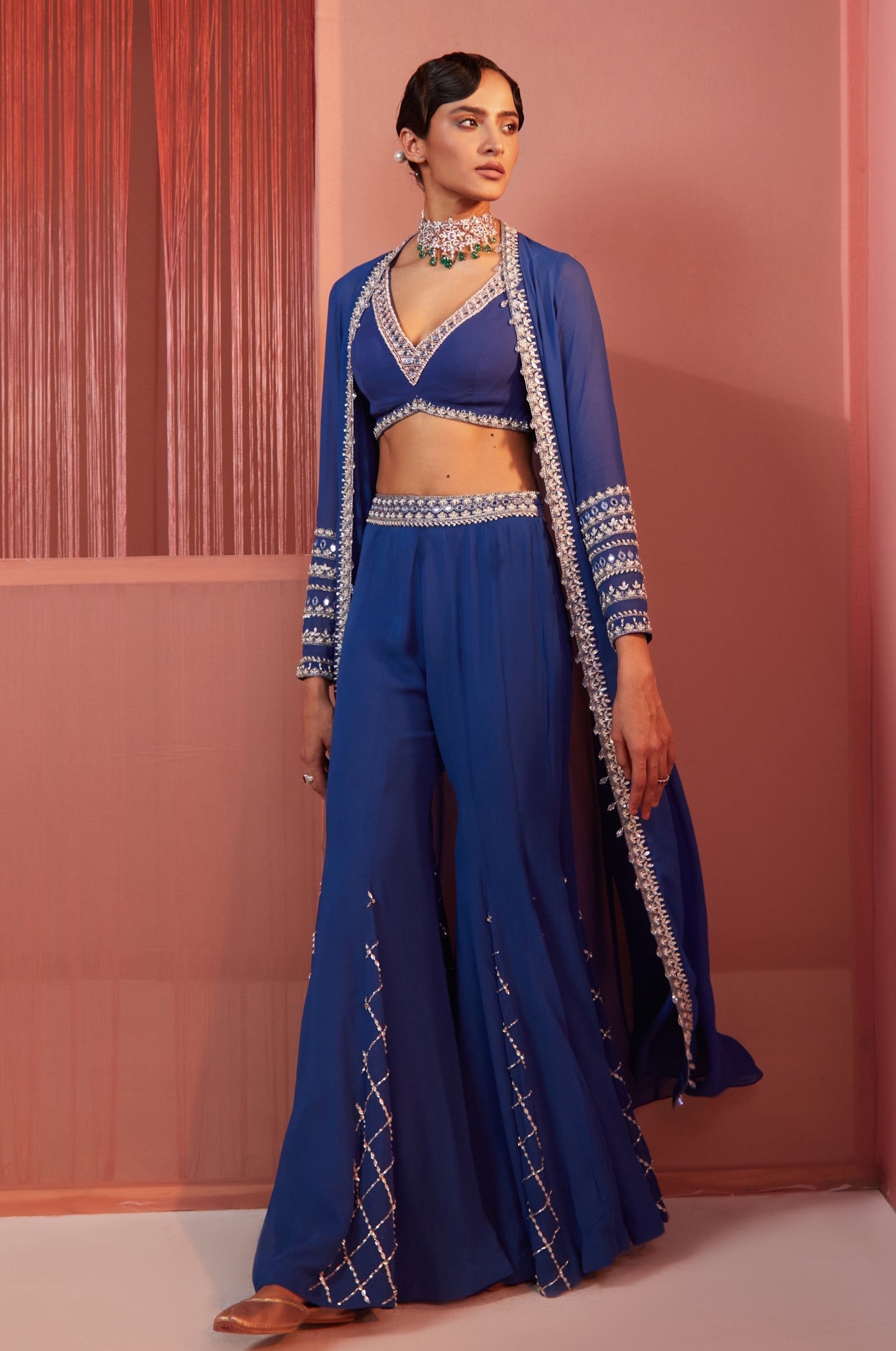 Sheila – blue georgette suit, bisouNYC