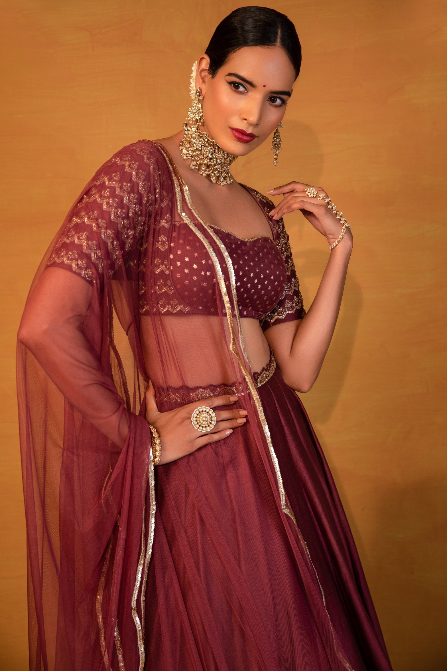 Sheila – wine net lehenga, bisouNYC