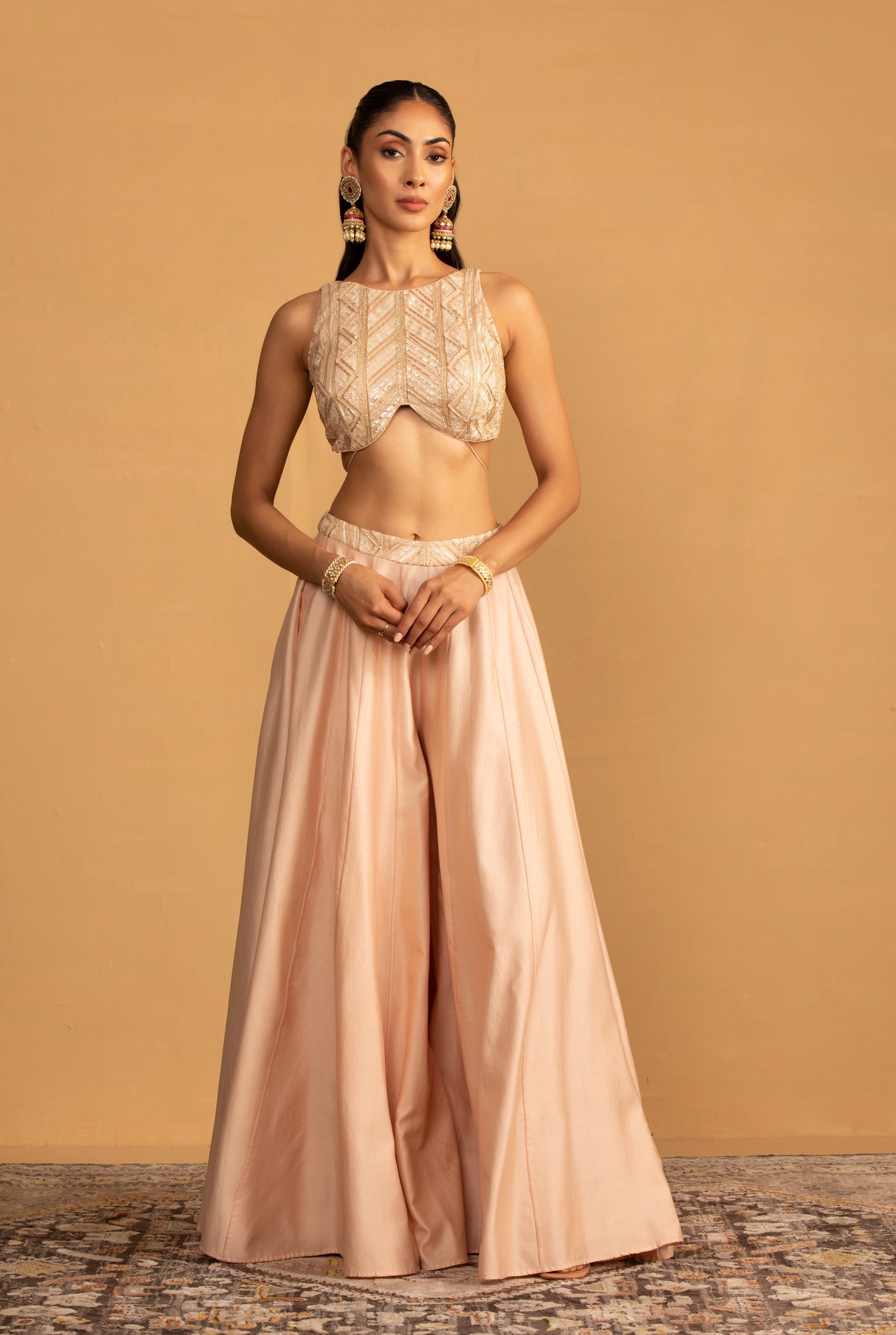 Shreya – peach georgette suit, bisouNYC