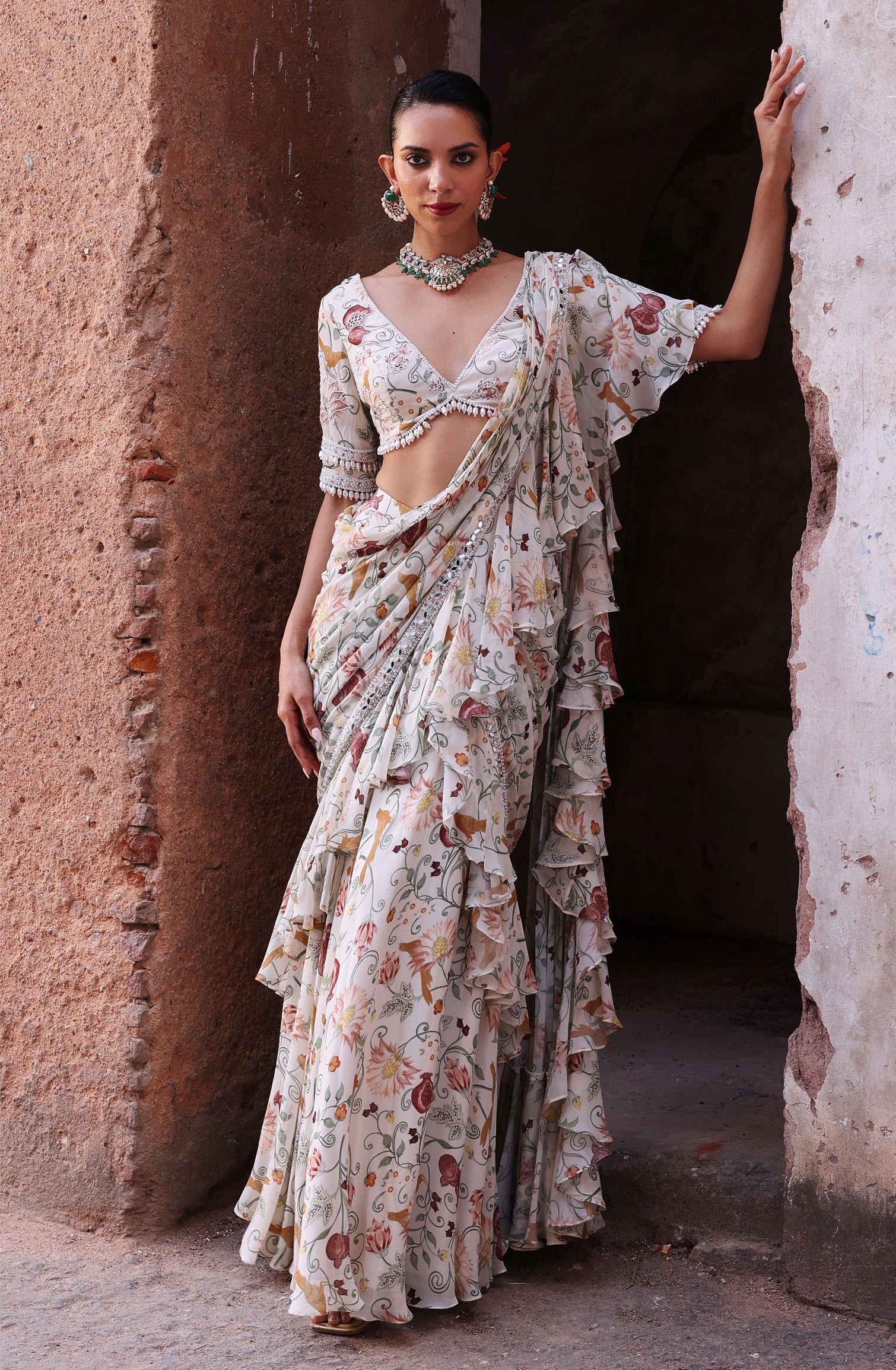 Sienna – ivory georgette saree, bisouNYC