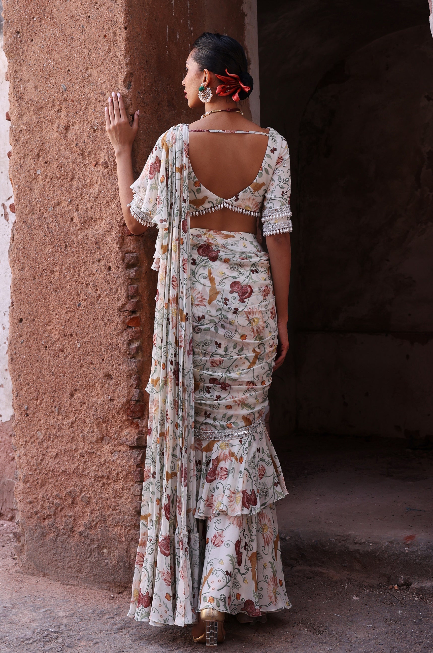 Sienna – ivory georgette saree, bisouNYC