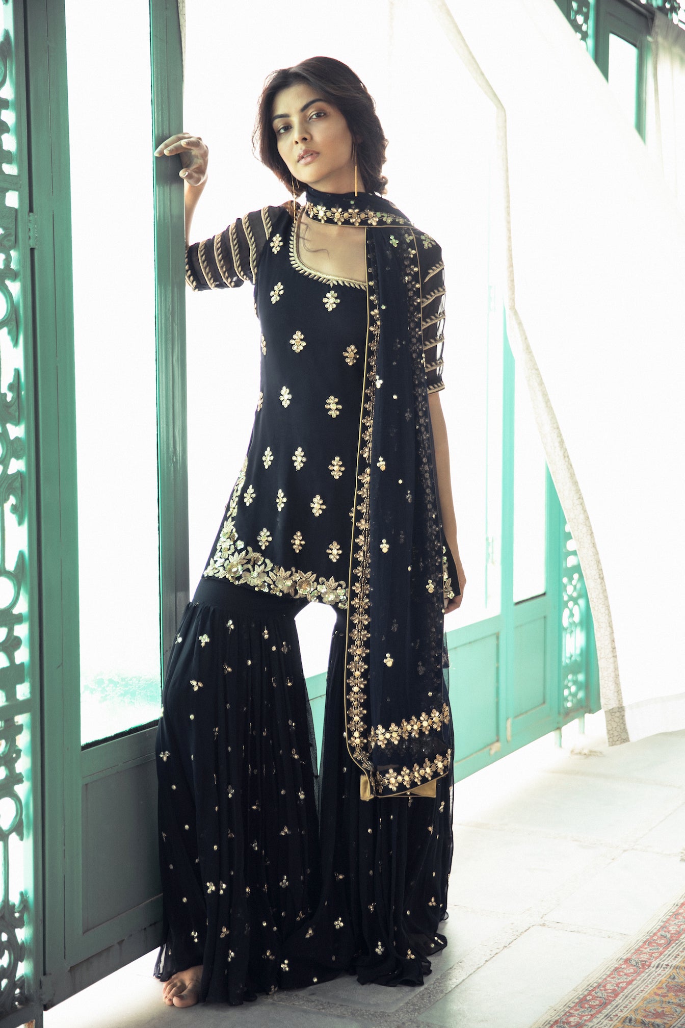 Soha – navy georgette suit, bisouNYC