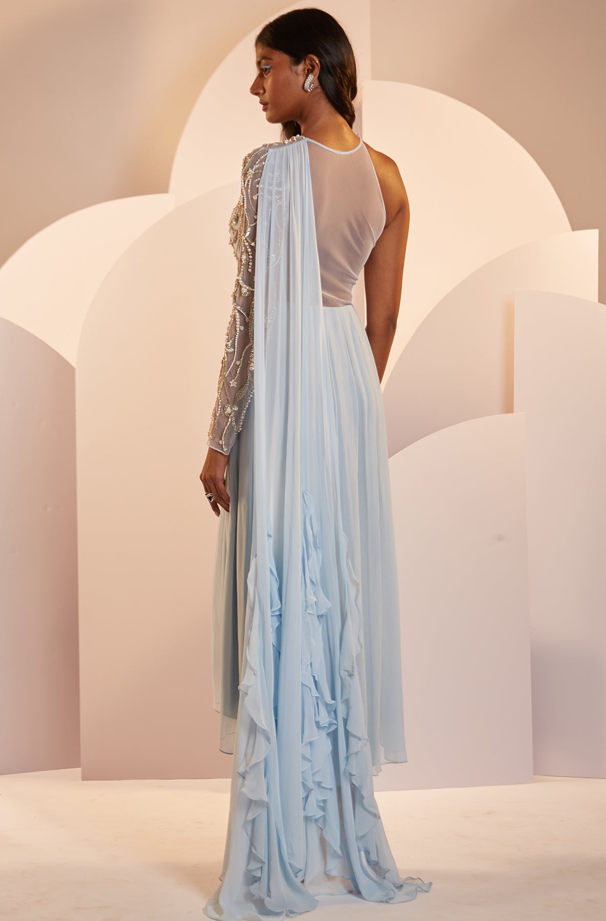 Sophia – blue georgette suit, bisouNYC
