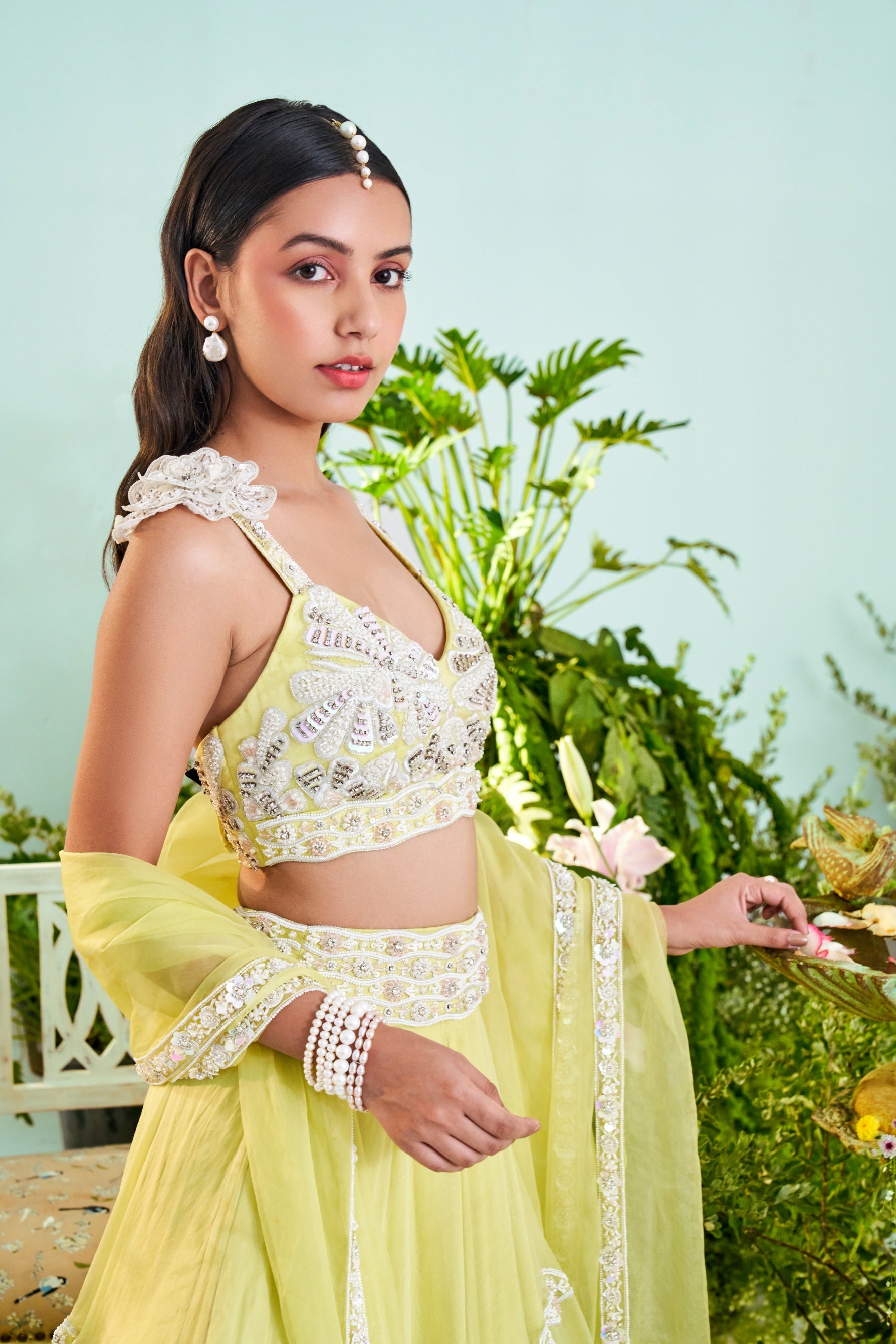 Sophia – ivory organza lehenga, bisouNYC