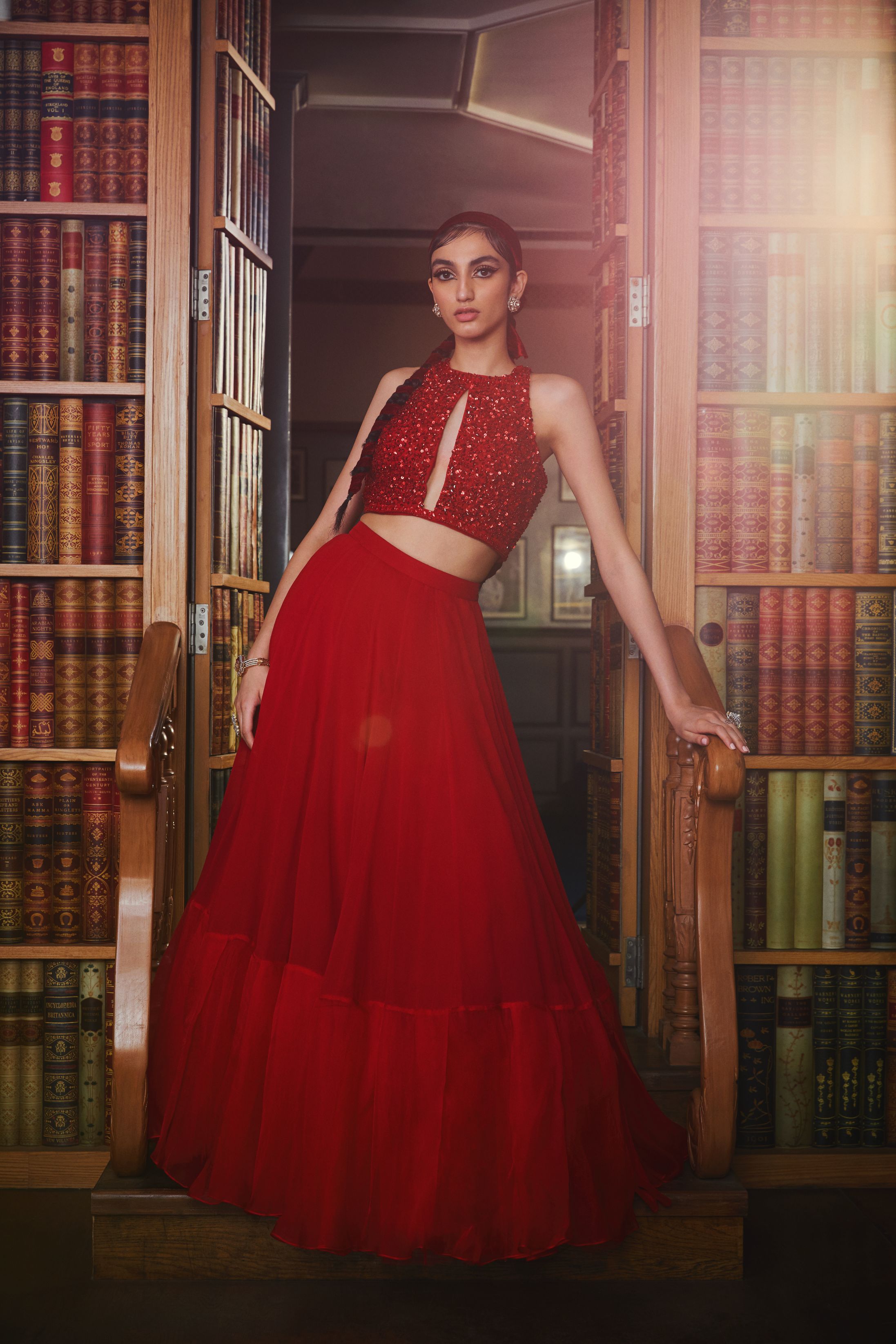 Suhasna – red organza lehenga, bisouNYC