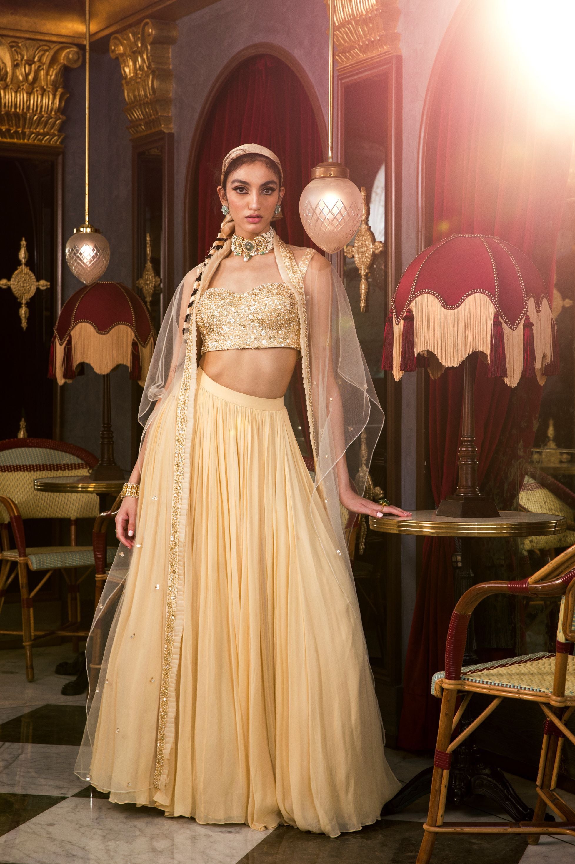Supriya – ivory georgette lehenga, bisouNYC
