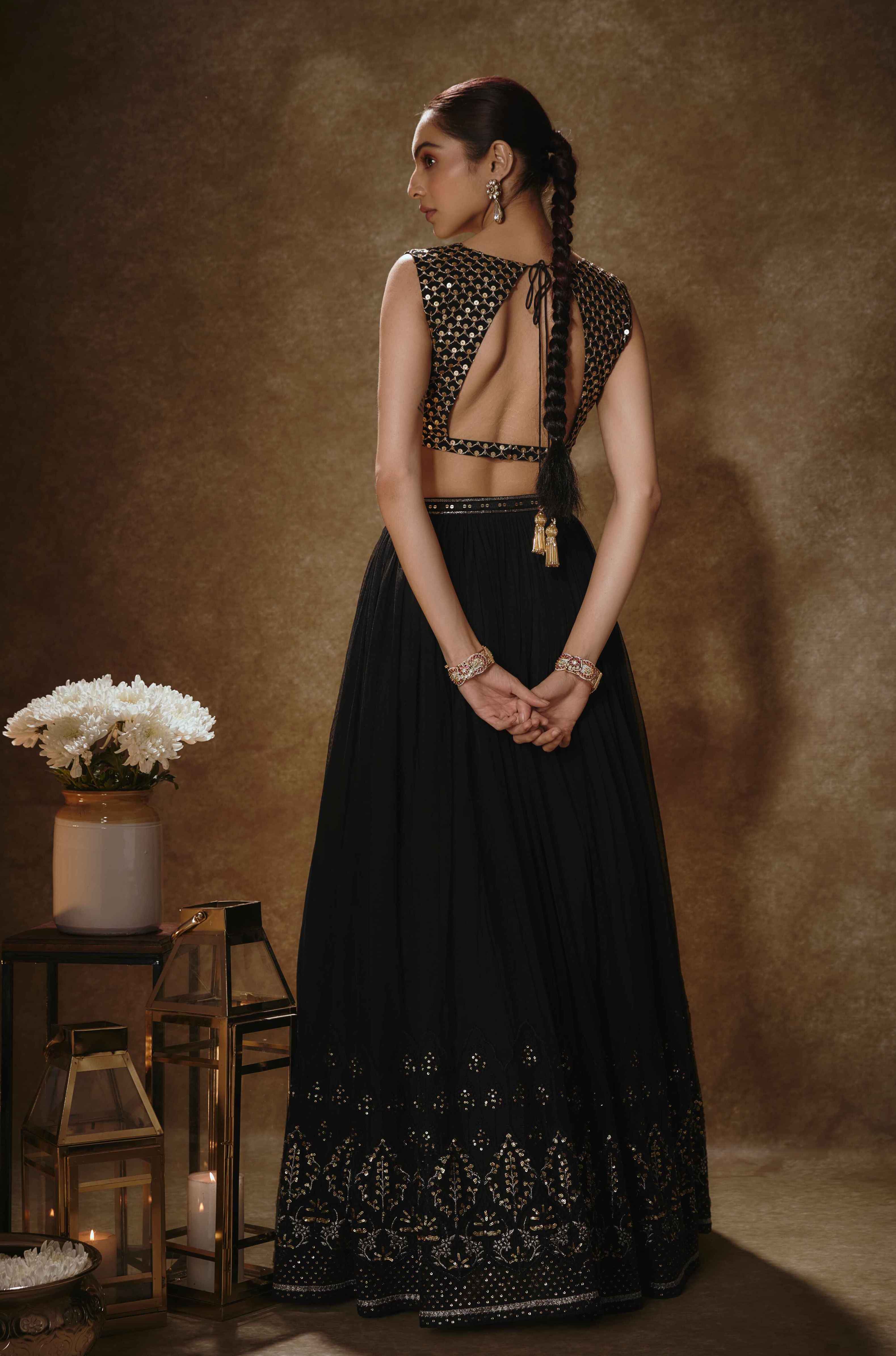Tarini – black georgette lehenga, bisouNYC