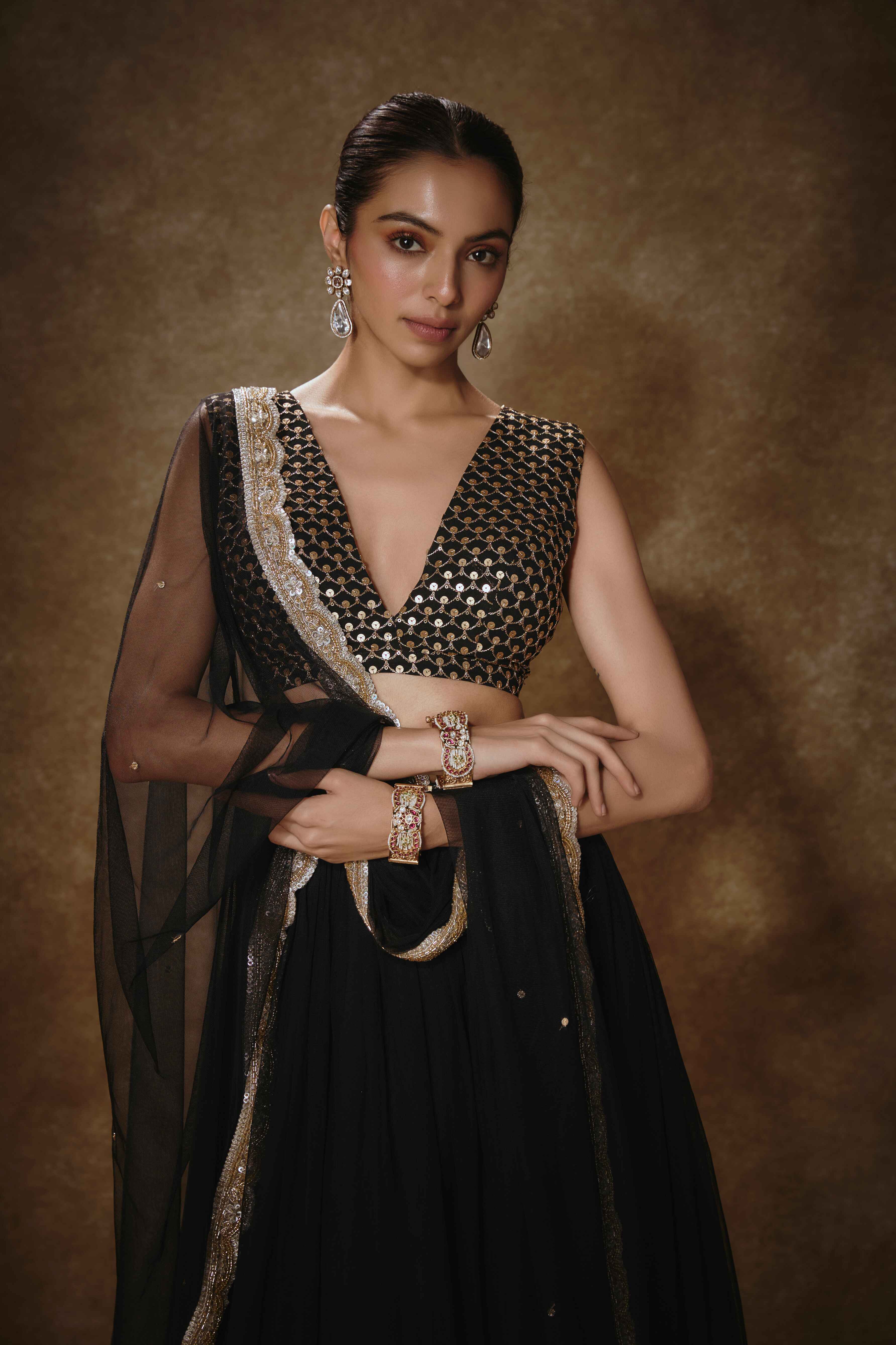 Tarini – black georgette lehenga, bisouNYC