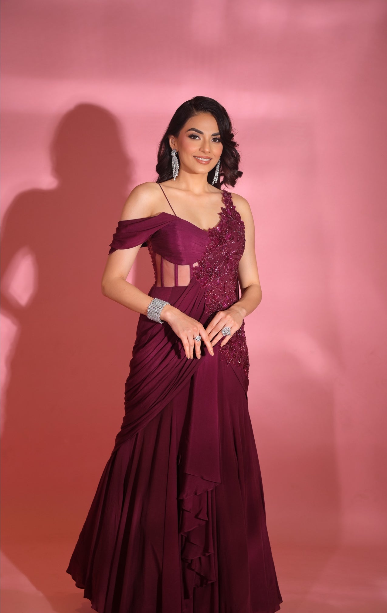 Thea – wine crepe lehenga, bisouNYC