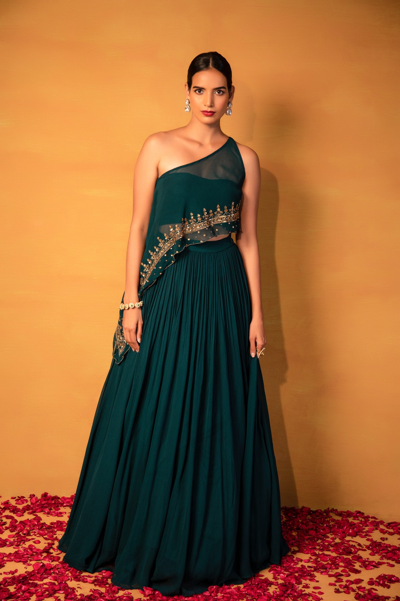 Tina – emerald georgette lehenga, bisouNYC