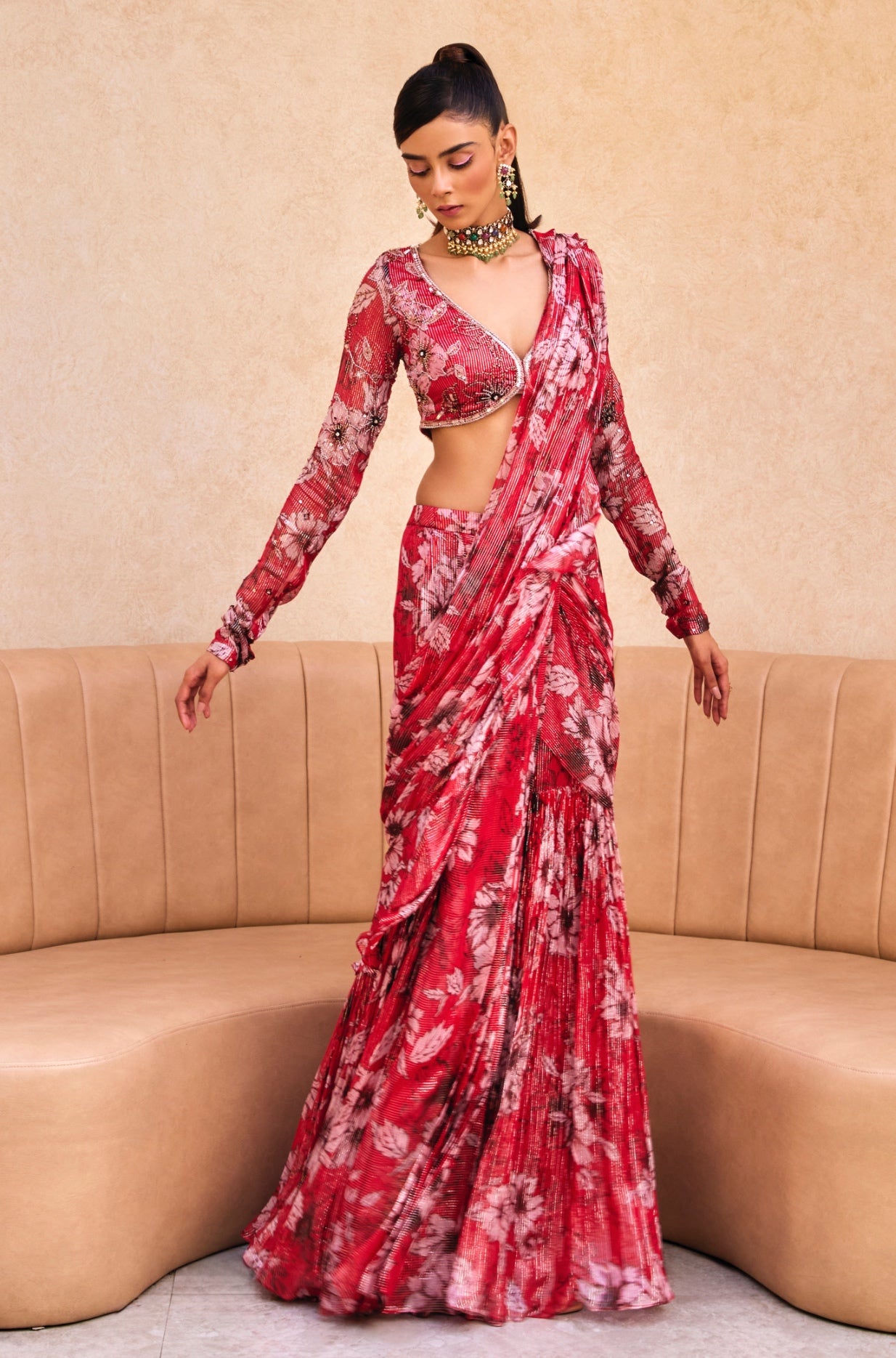 Trisha – pink chiffon lehenga, bisouNYC