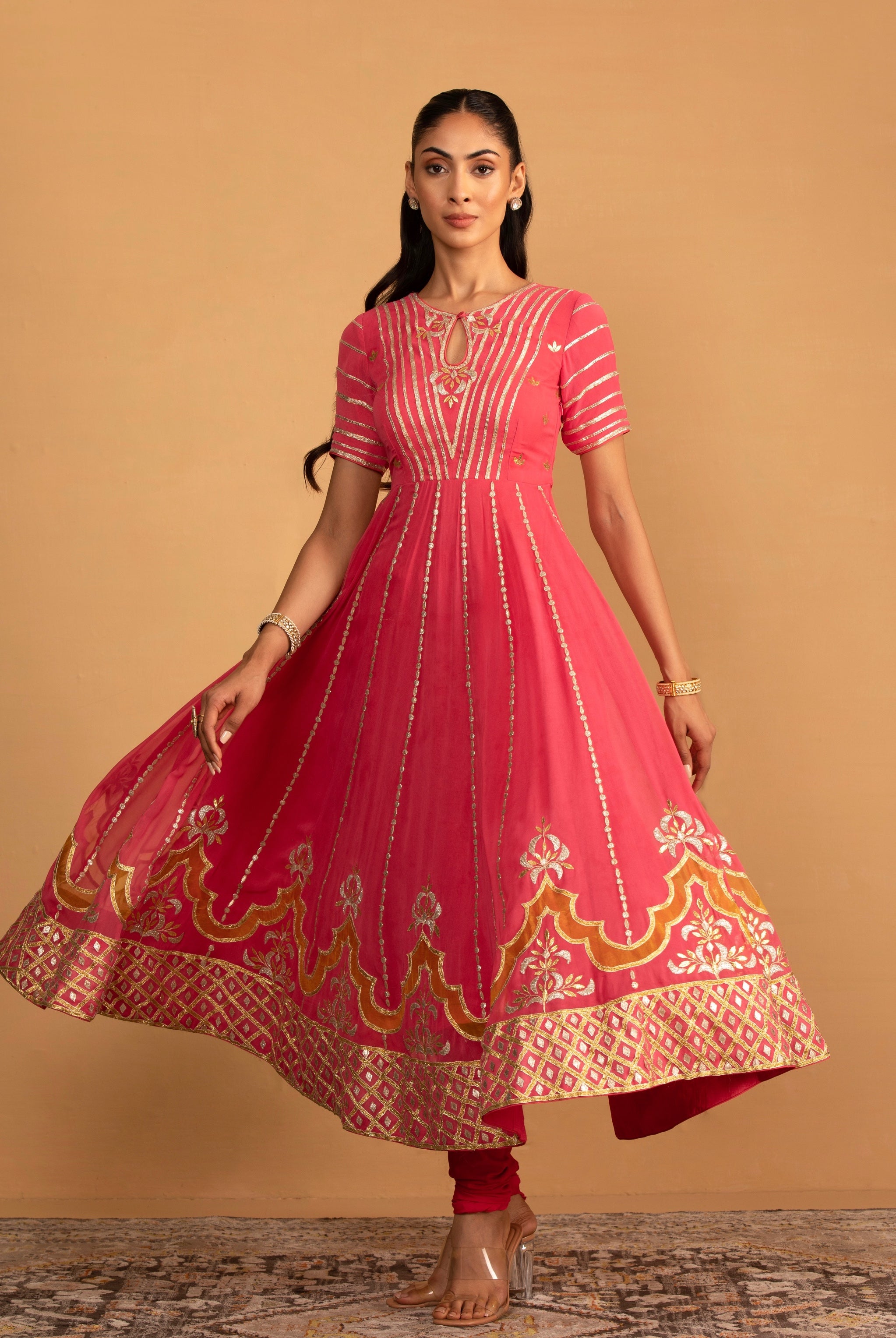 Trisha – peach organza suit, bisouNYC