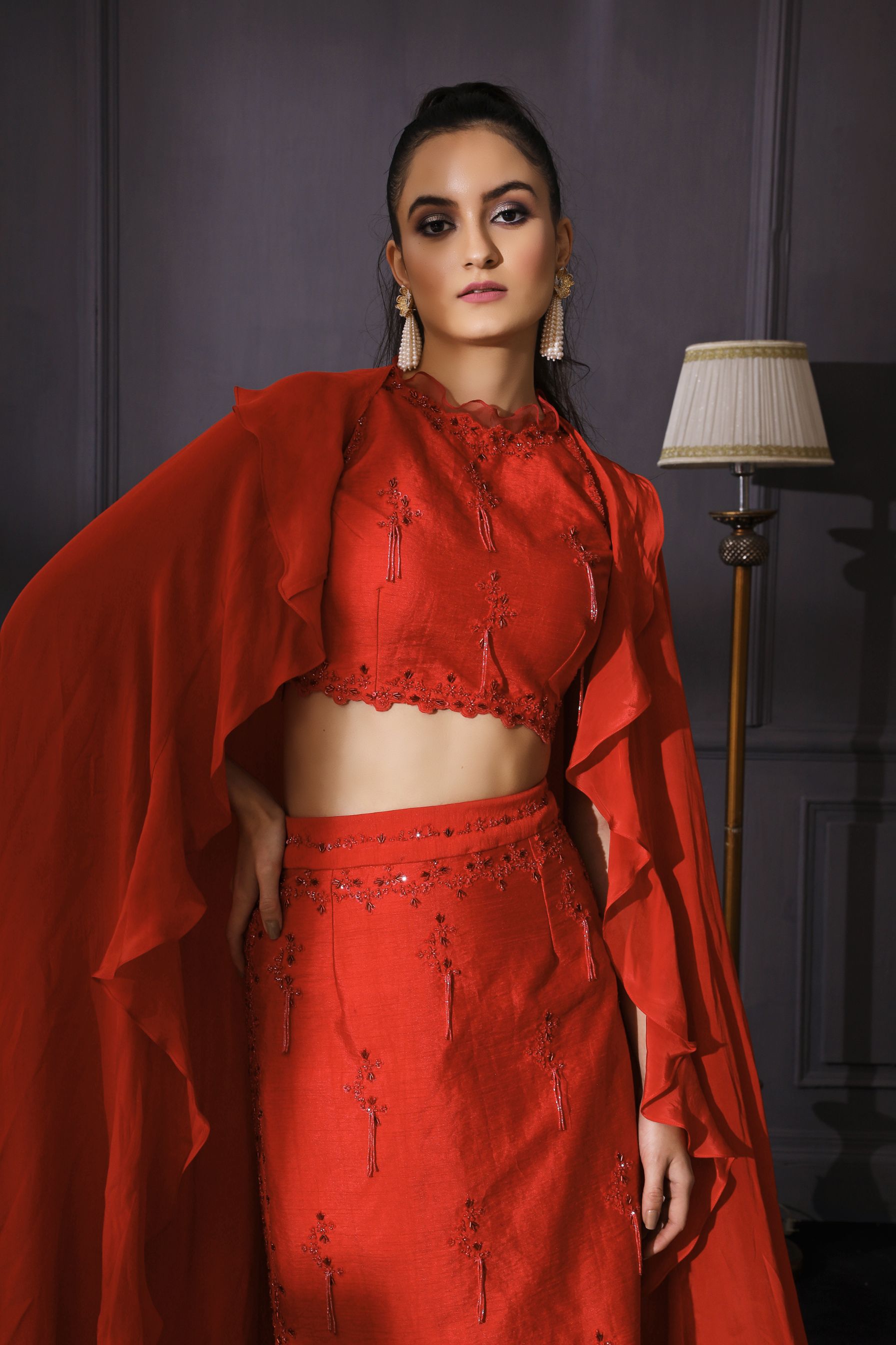 Urvashi – red silk outfit, bisouNYC