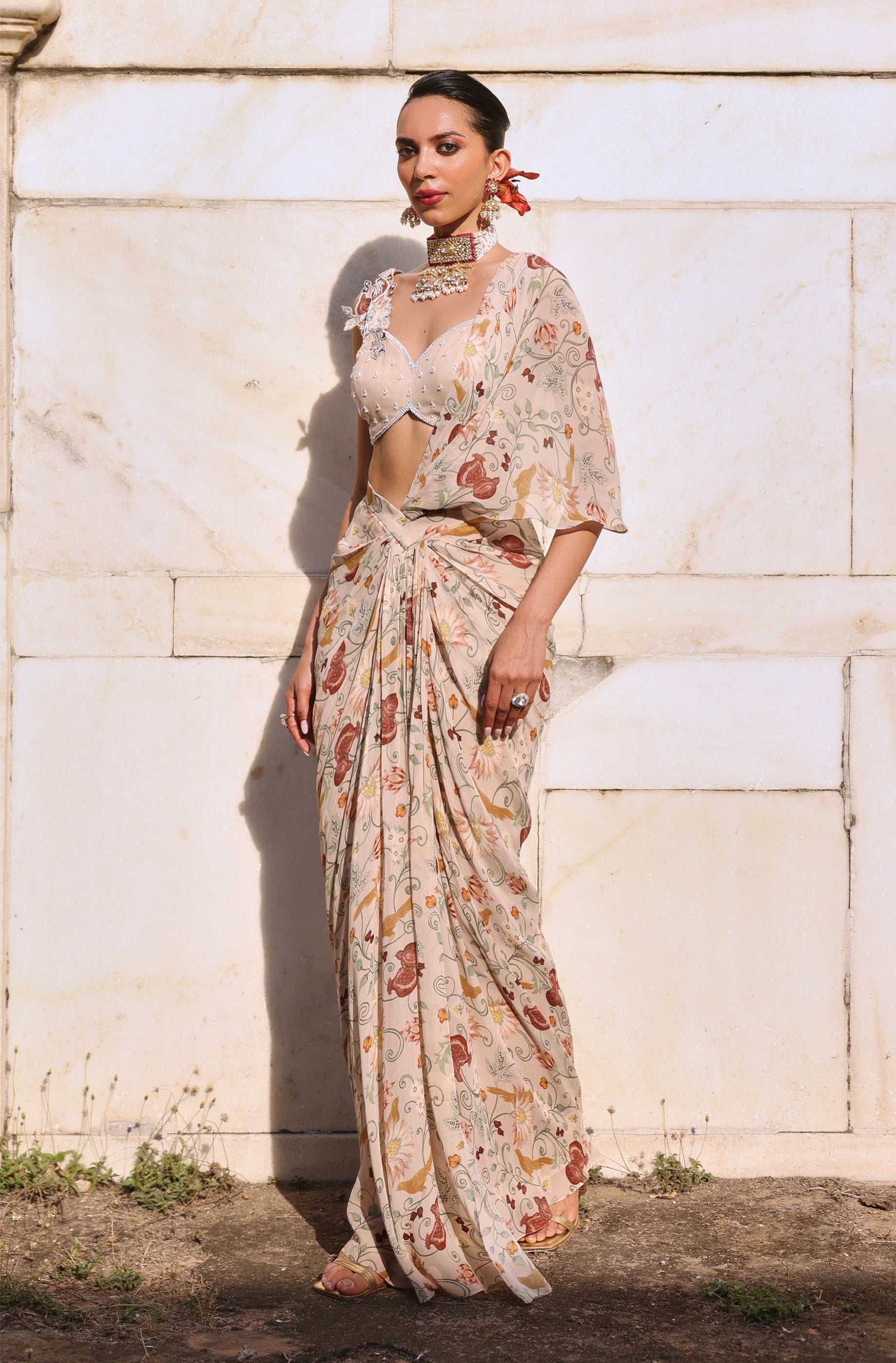 Usha – blush georgette saree, bisouNYC