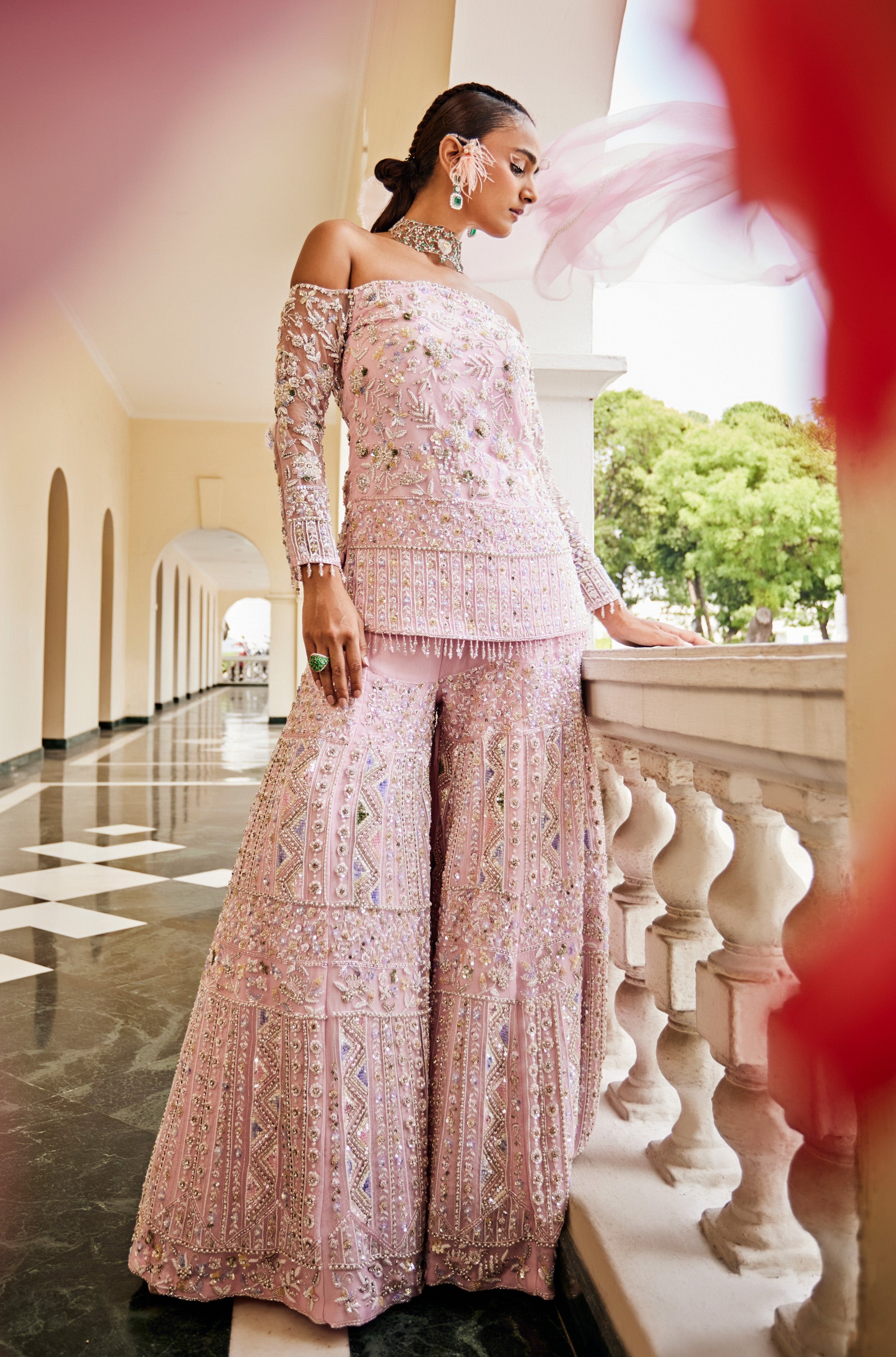 Valentine – coral organza suit, bisouNYC