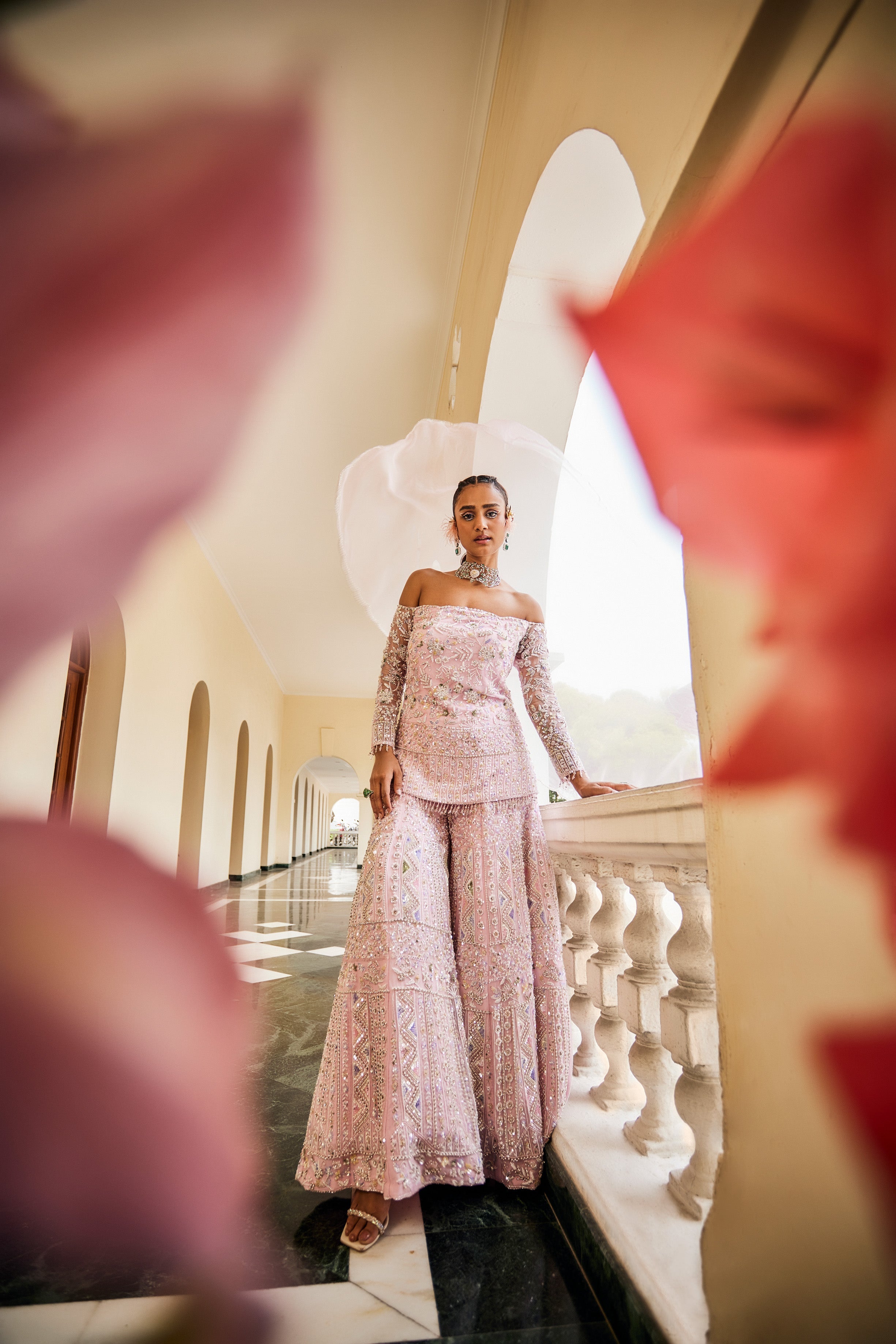 Valentine – coral organza suit, bisouNYC