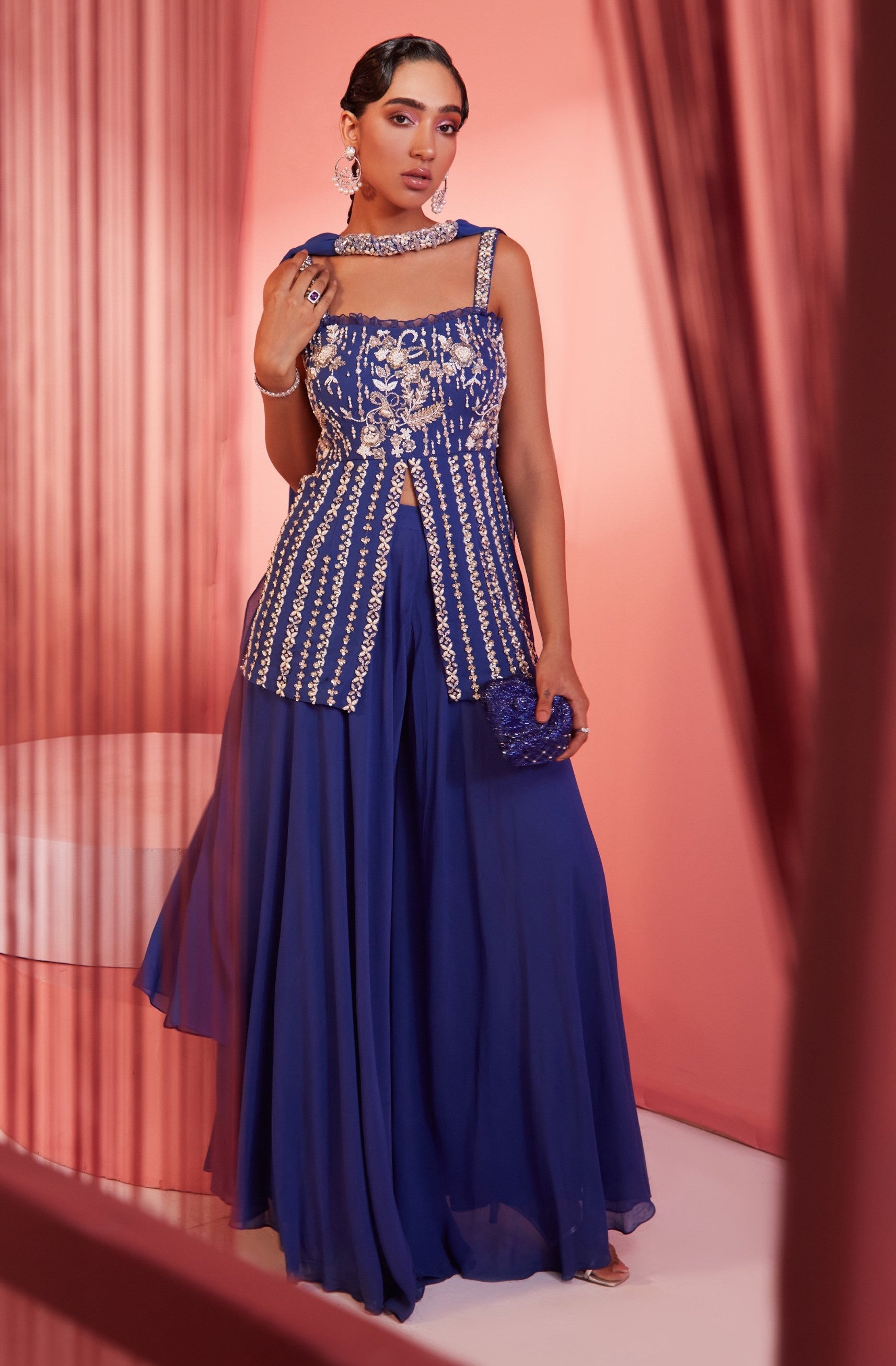 Vani – blue georgette suit, bisouNYC