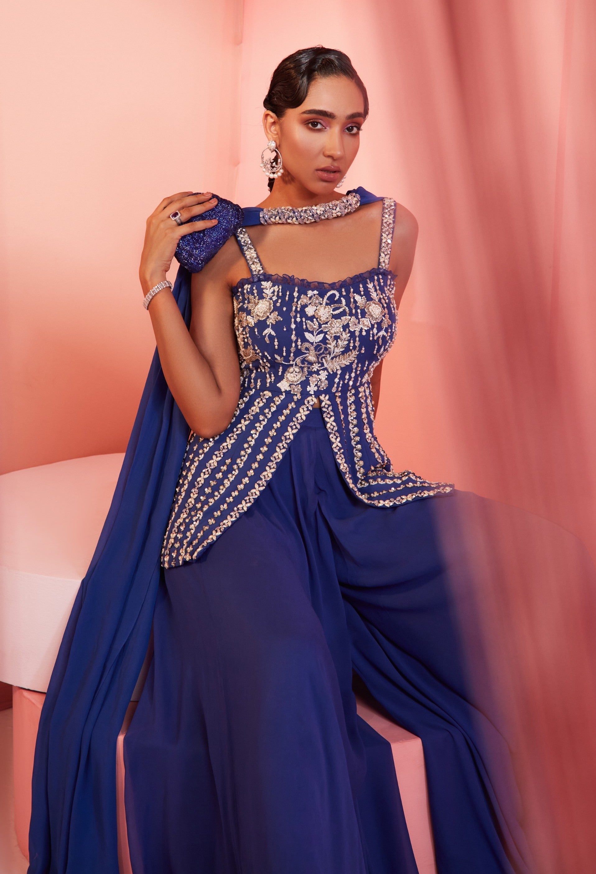 Vani – blue georgette suit, bisouNYC