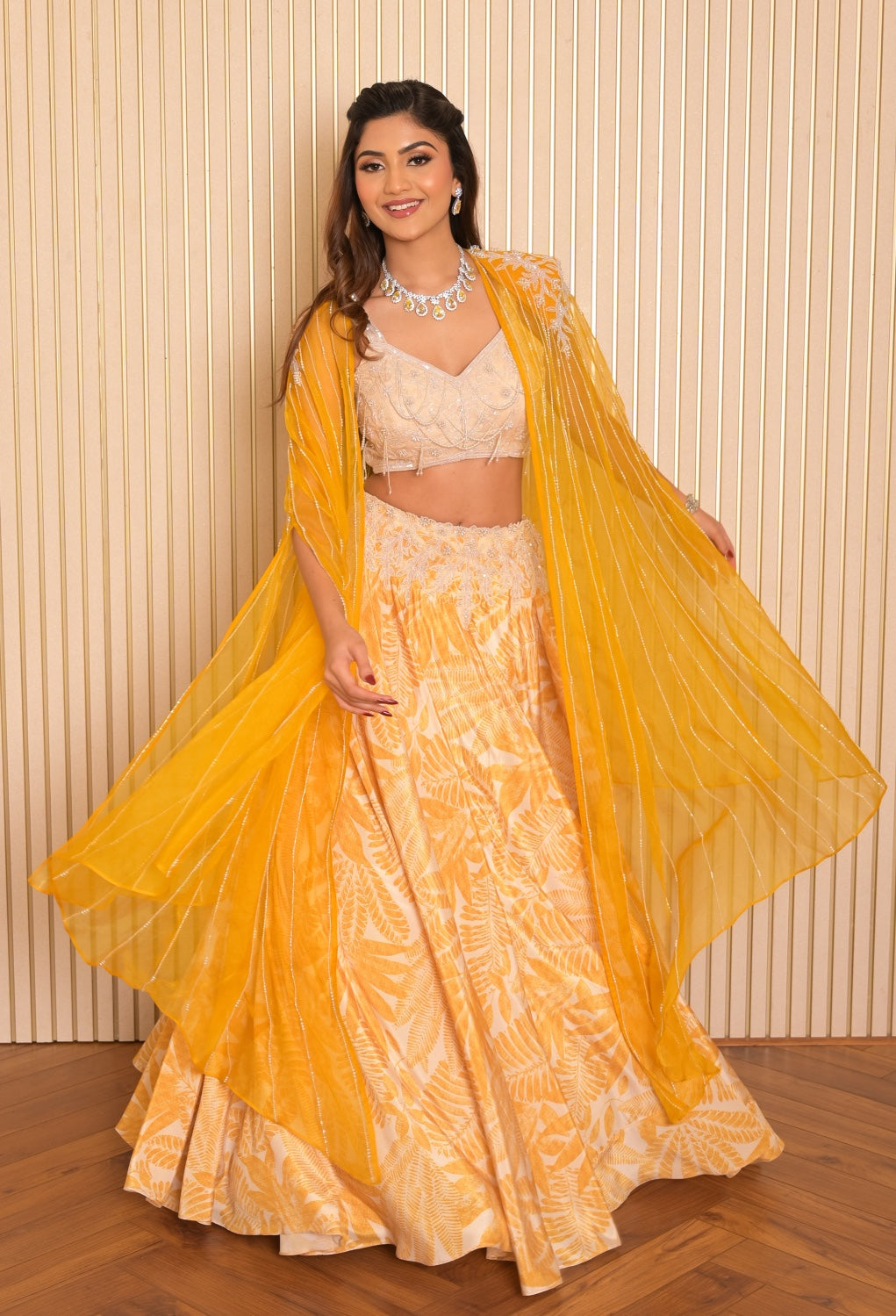 Yaffira – yellow organza lehenga, bisouNYC