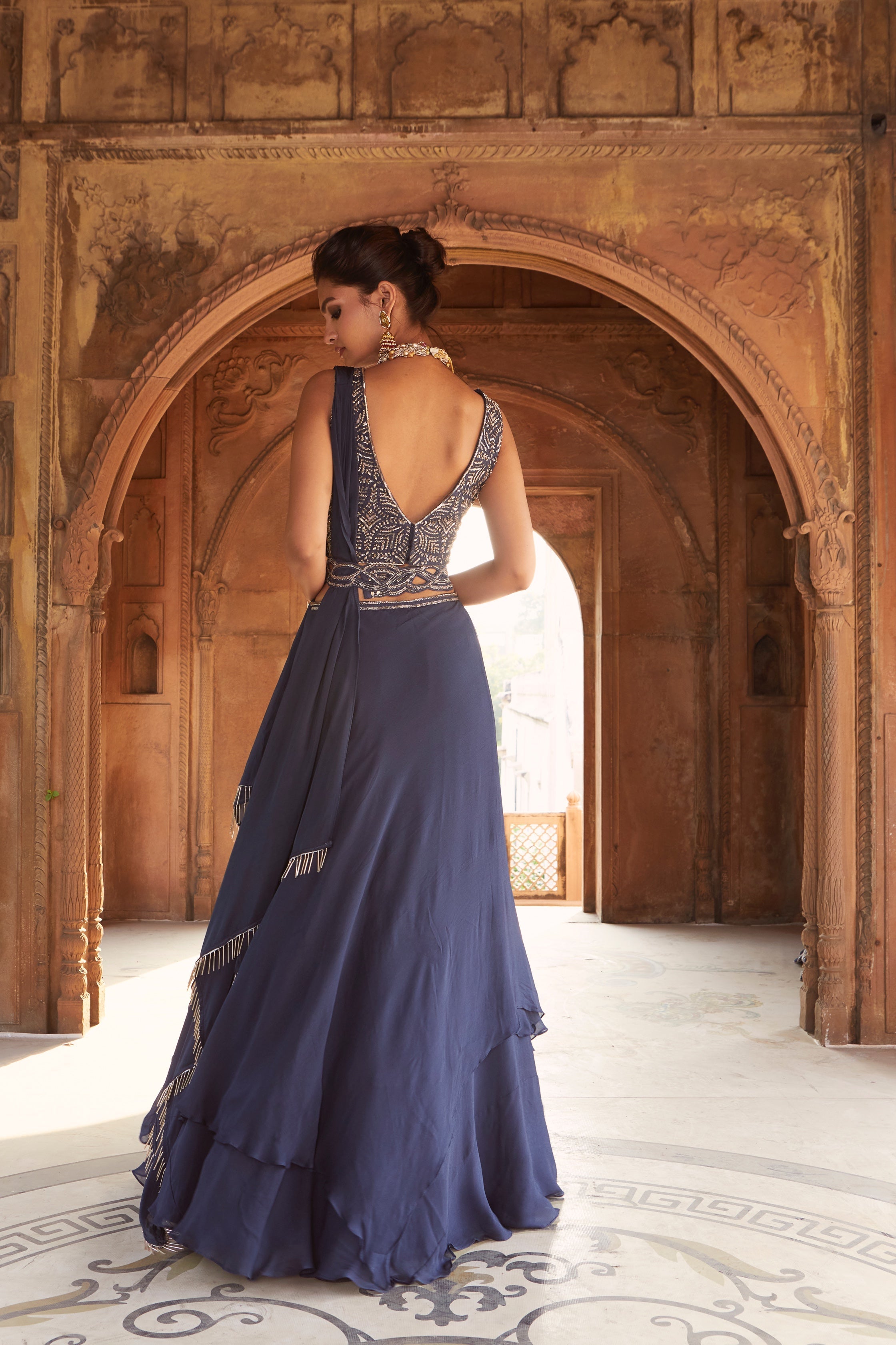Zaina – navy georgette lehenga, bisouNYC
