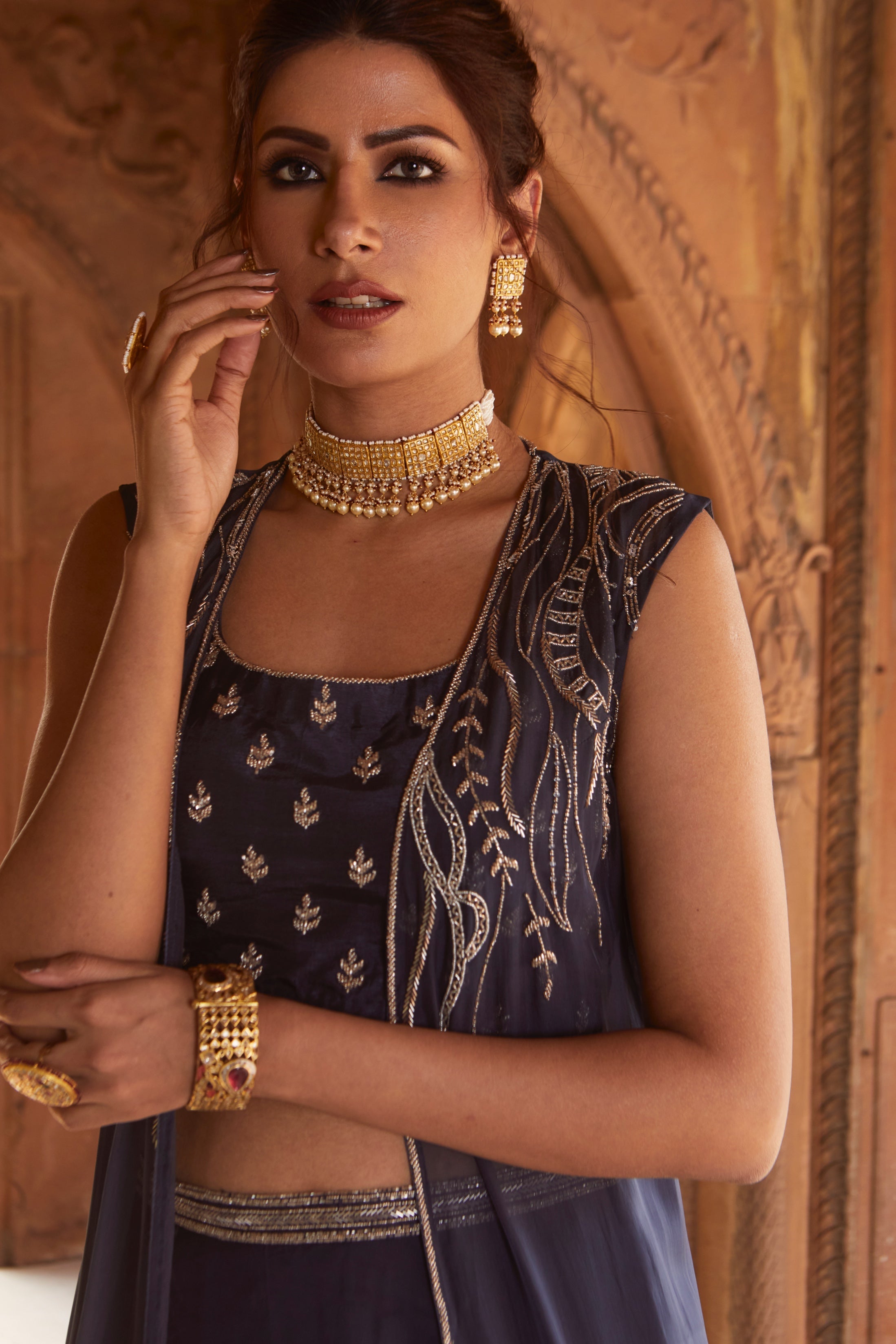 Zea – navy georgette lehenga, bisouNYC
