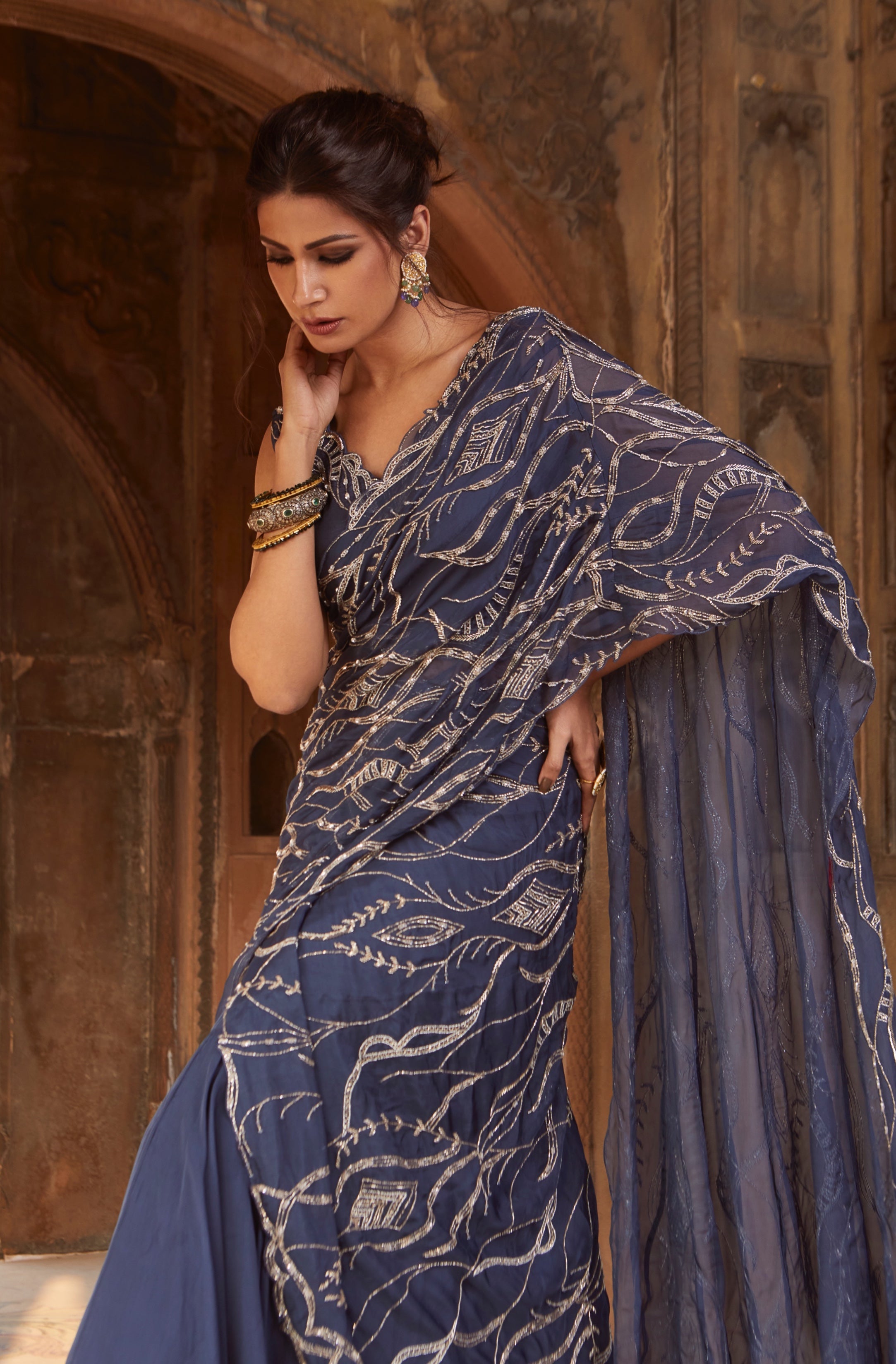 Zen – navy organza lehenga, bisouNYC