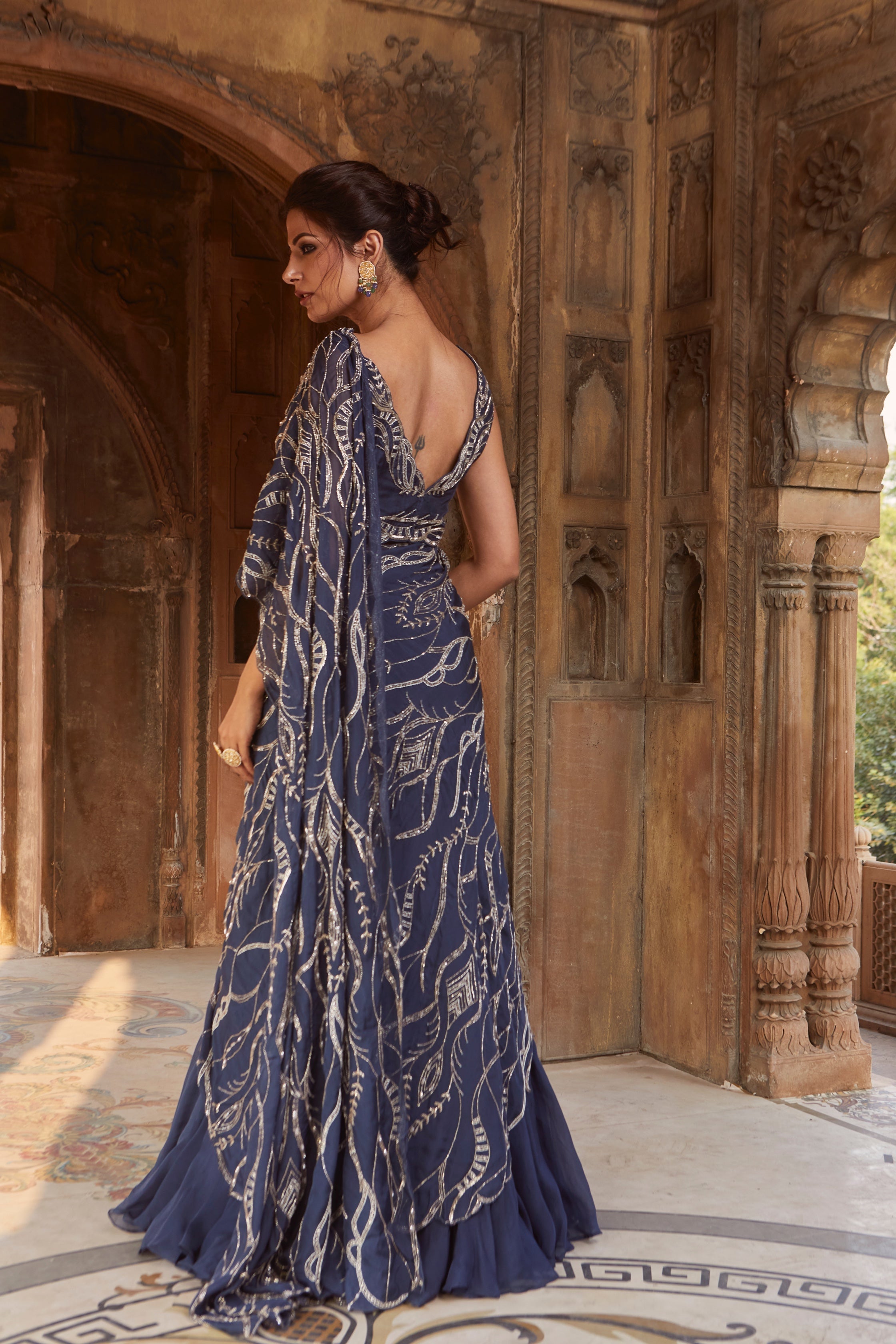 Zen – navy organza lehenga, bisouNYC