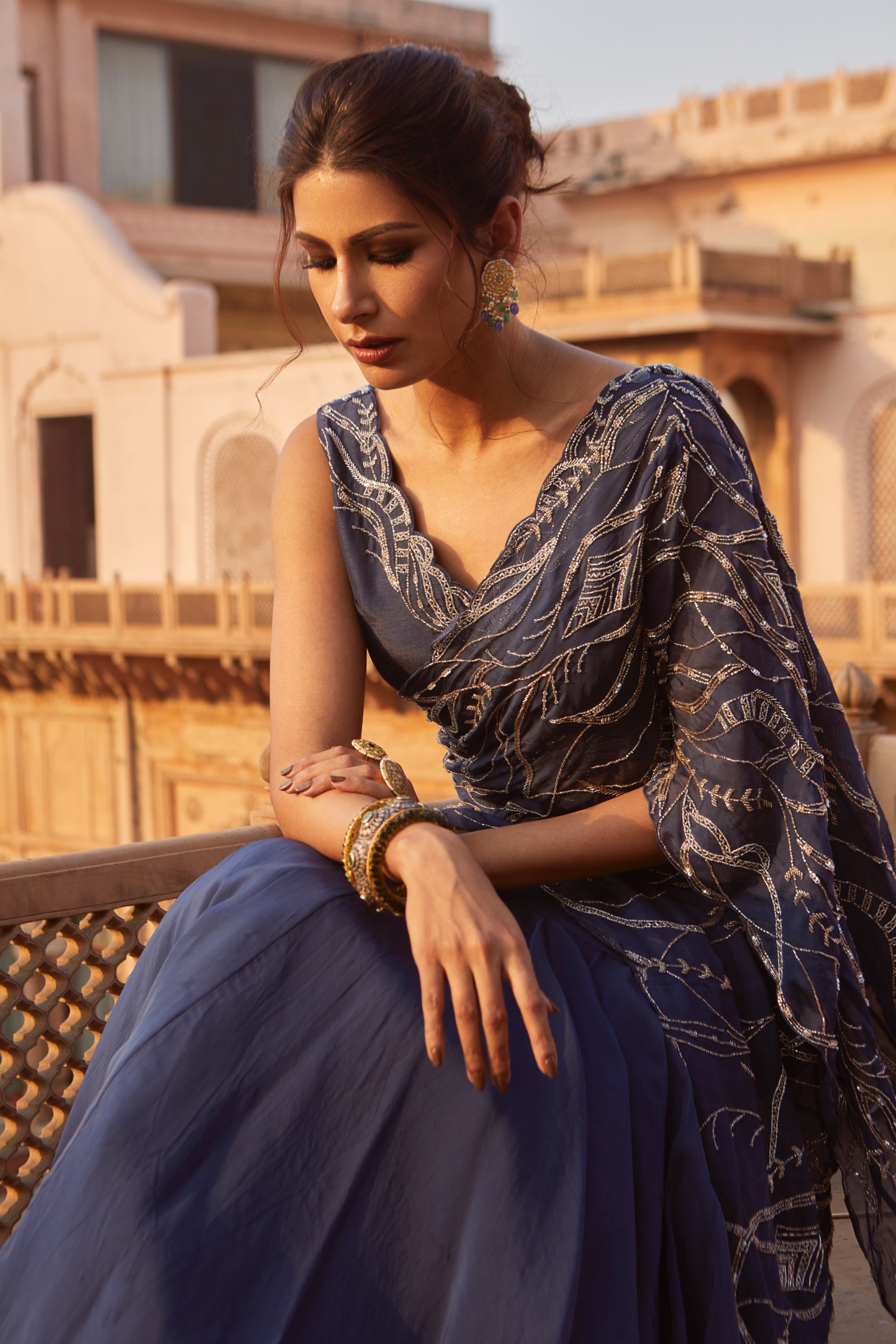 Zen – navy organza lehenga, bisouNYC