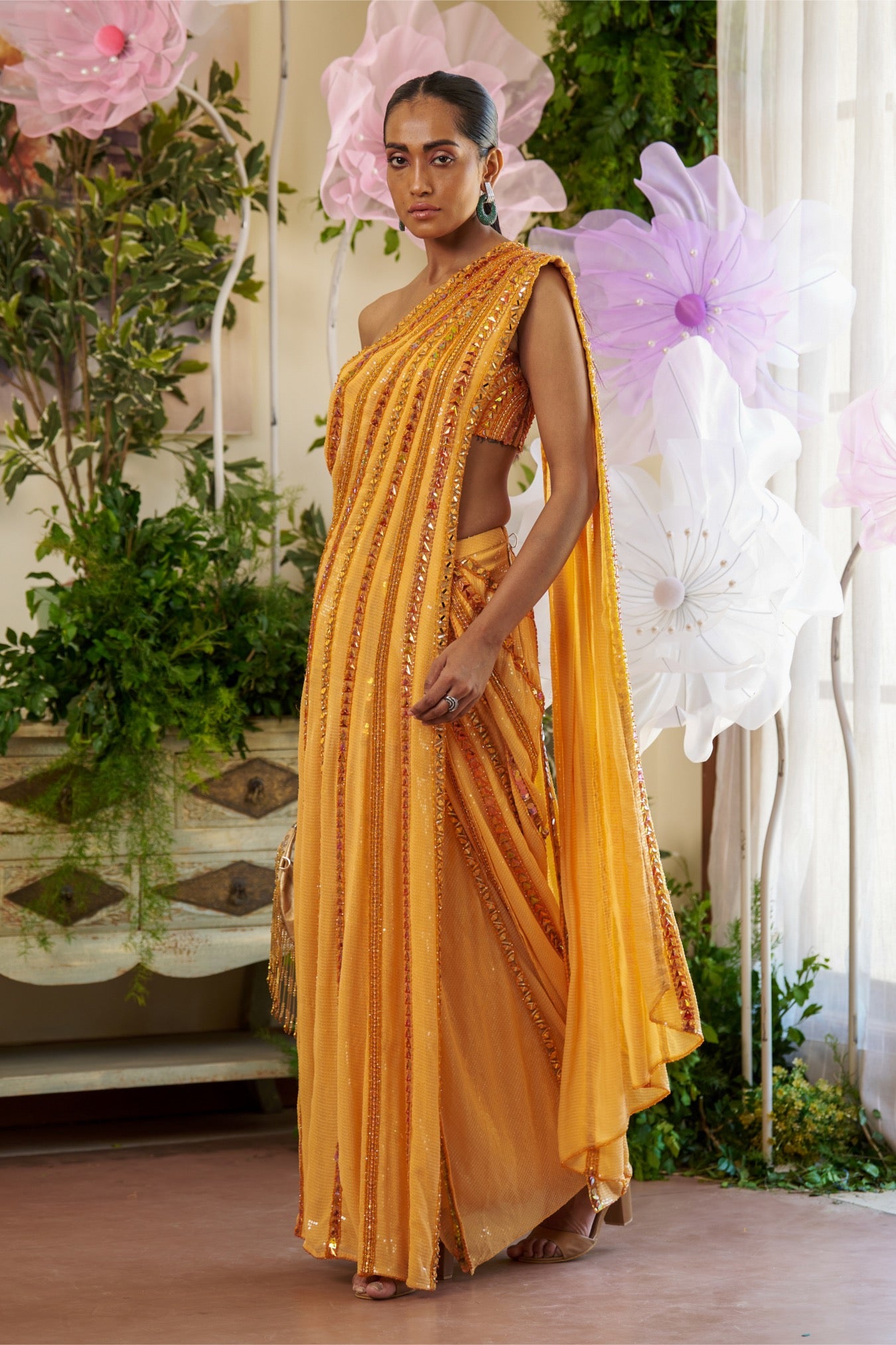 Zia – orange net saree, bisouNYC