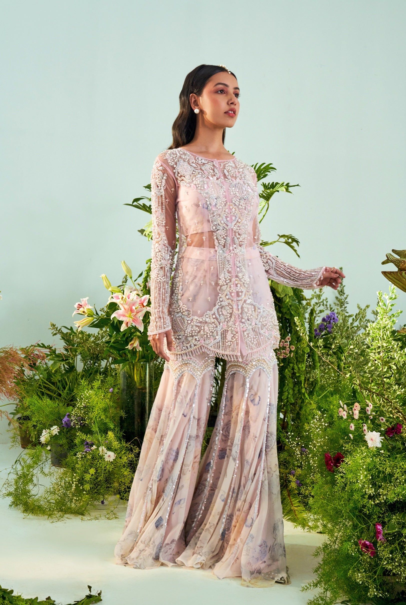 Zoey – ivory chiffon suit, bisouNYC